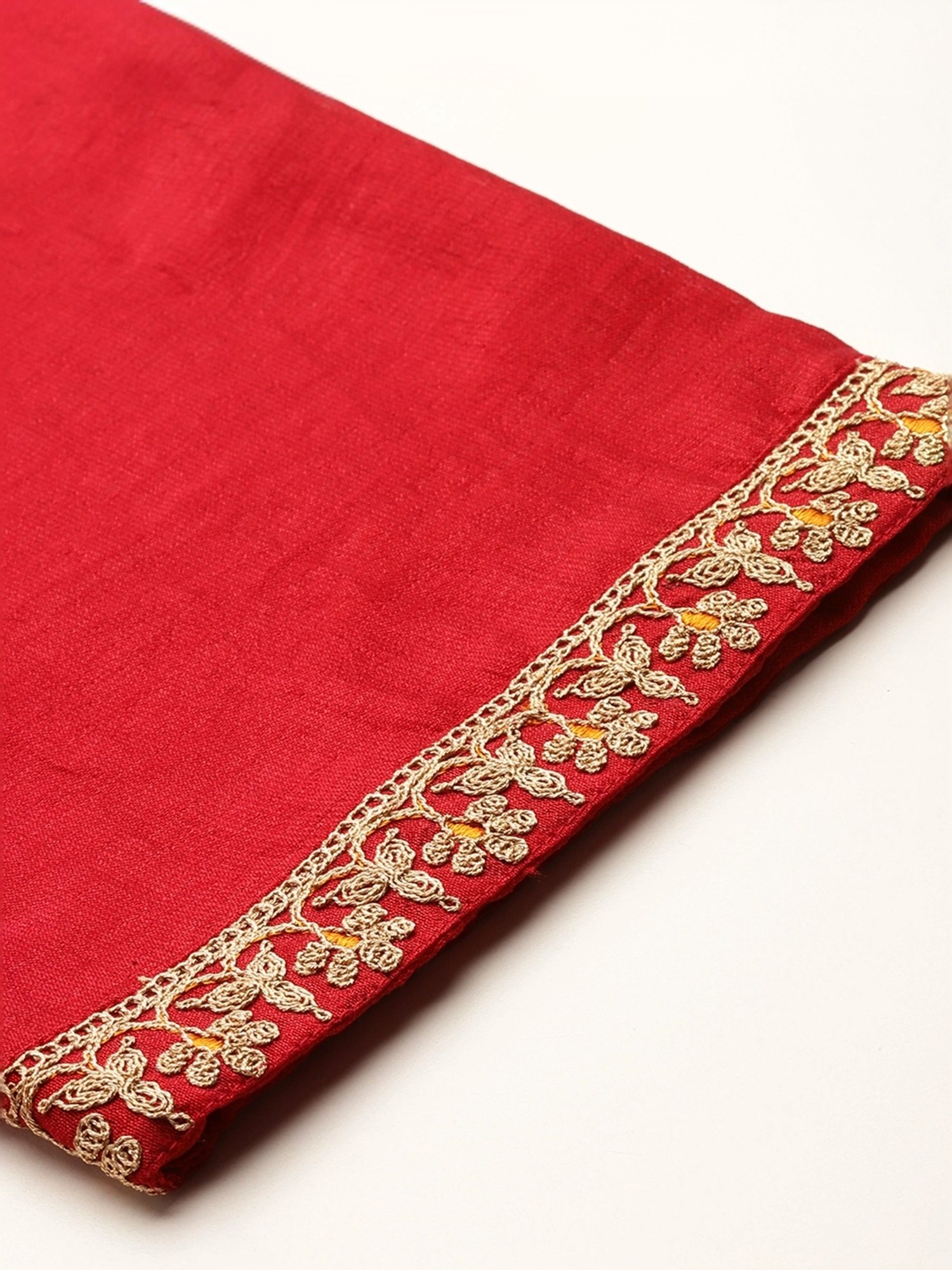 Indo Era Red Embroidered Kurta Pant Set With Dupatta