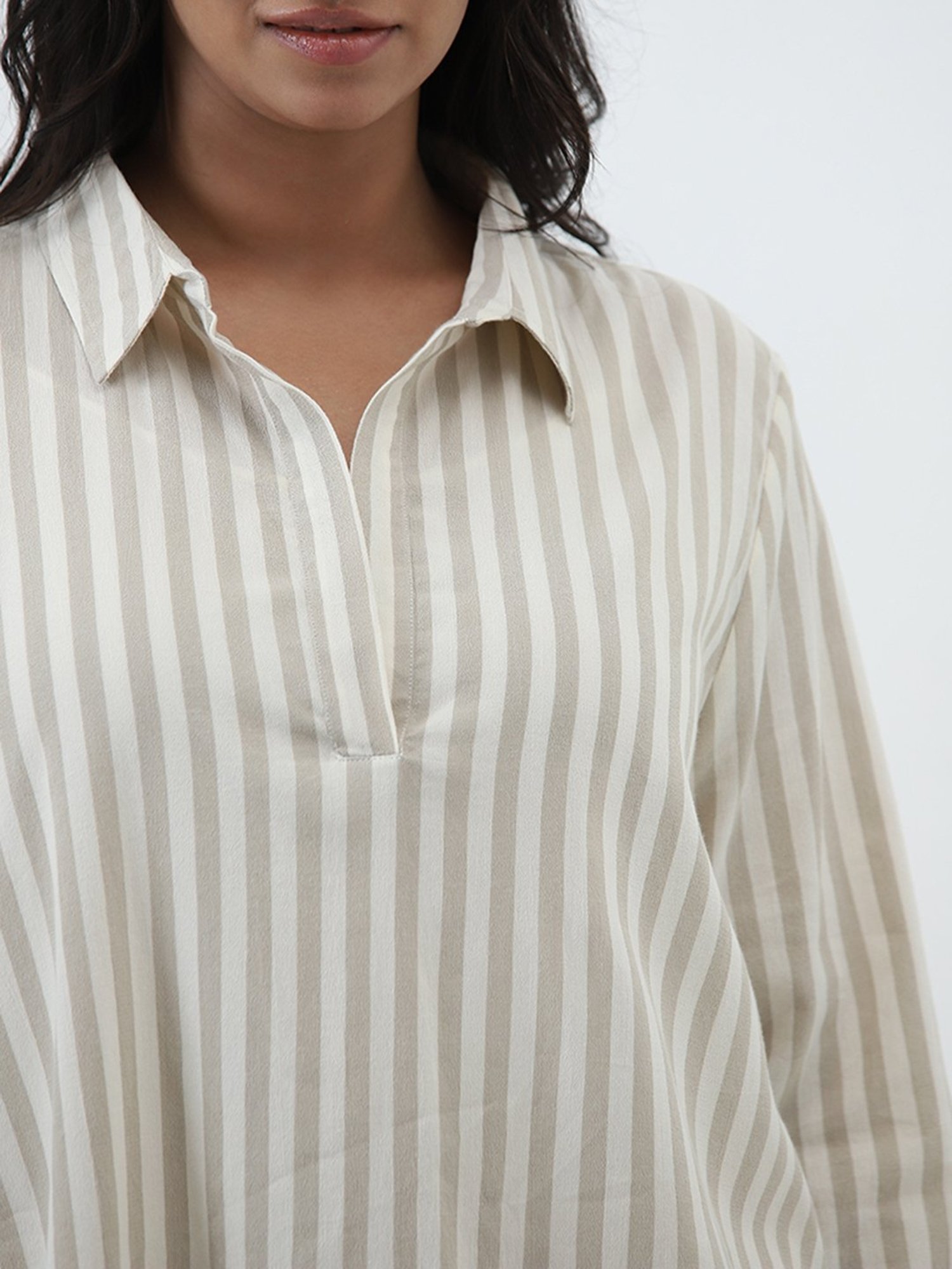 Gia by Westside Beige Striped Blouse