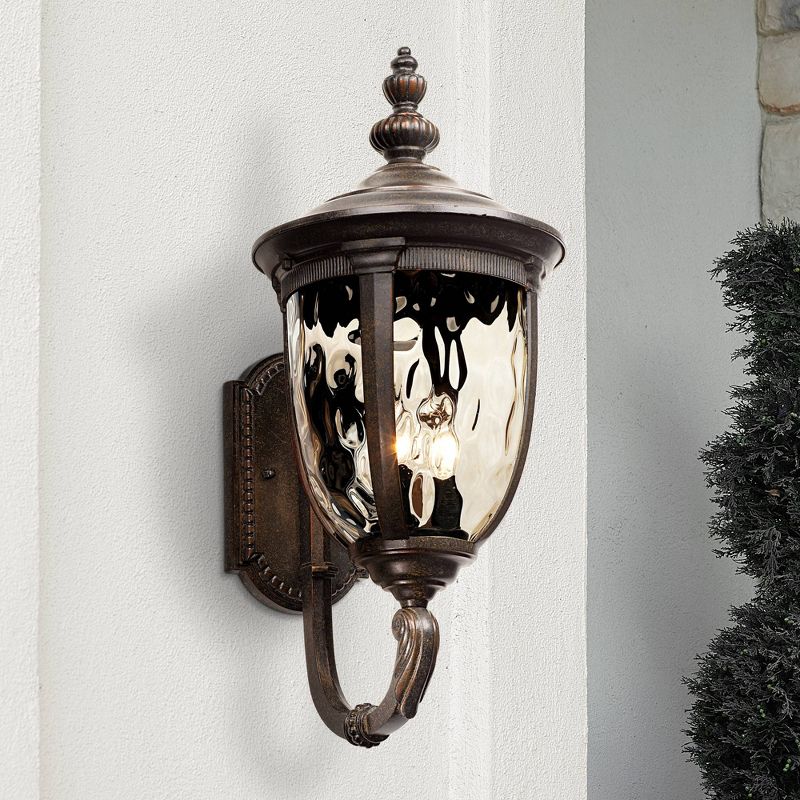 John Timberland Outdoor Wall Light Fixture Bronze 21" Hammered Glass Sconce for House Deck Patio