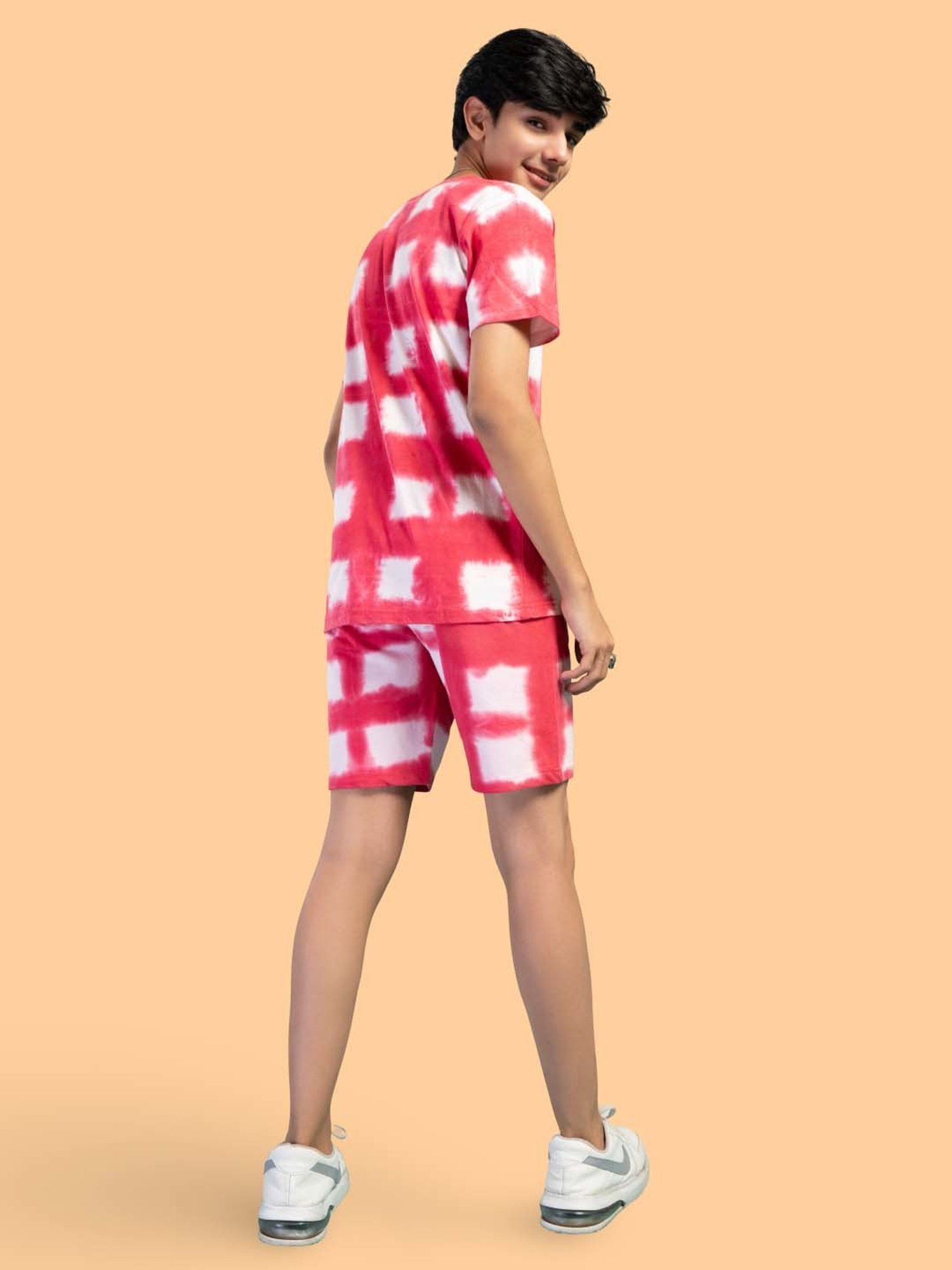 TeenTrums Kids Red & White Cotton Over Dyed T-Shirt Set
