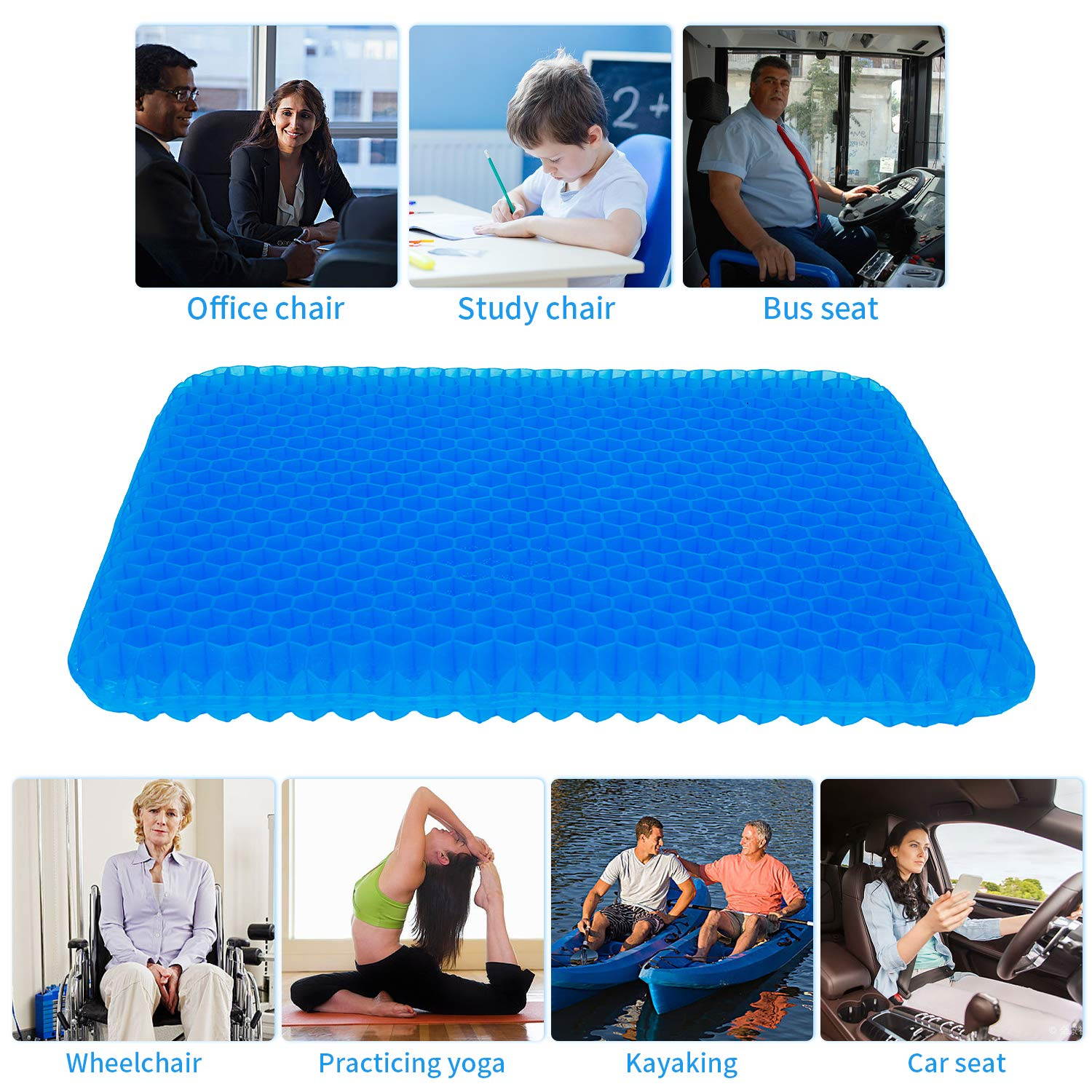 Gel Seat Cushion, Office Chair Seat Cushion with Non-Slip Cover Breathable Honeycomb Pain Relief Sciatica Egg Crate Cushion for Office Chair Car Wheelchair(15.7*13*1.6inch)