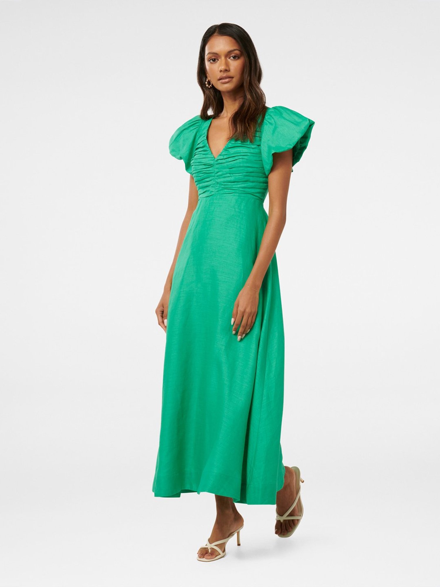 Forever New June Petite Ruched Linen Midi Dress