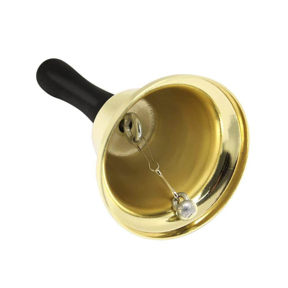 Hysagtek 2 Pcs Metal Tea Hand Bell Loud Call Service Bell Tone Handbell for Wedding Events, Decoration, Food Line, Alarm, Jingles, Ringing, Gold and Silver