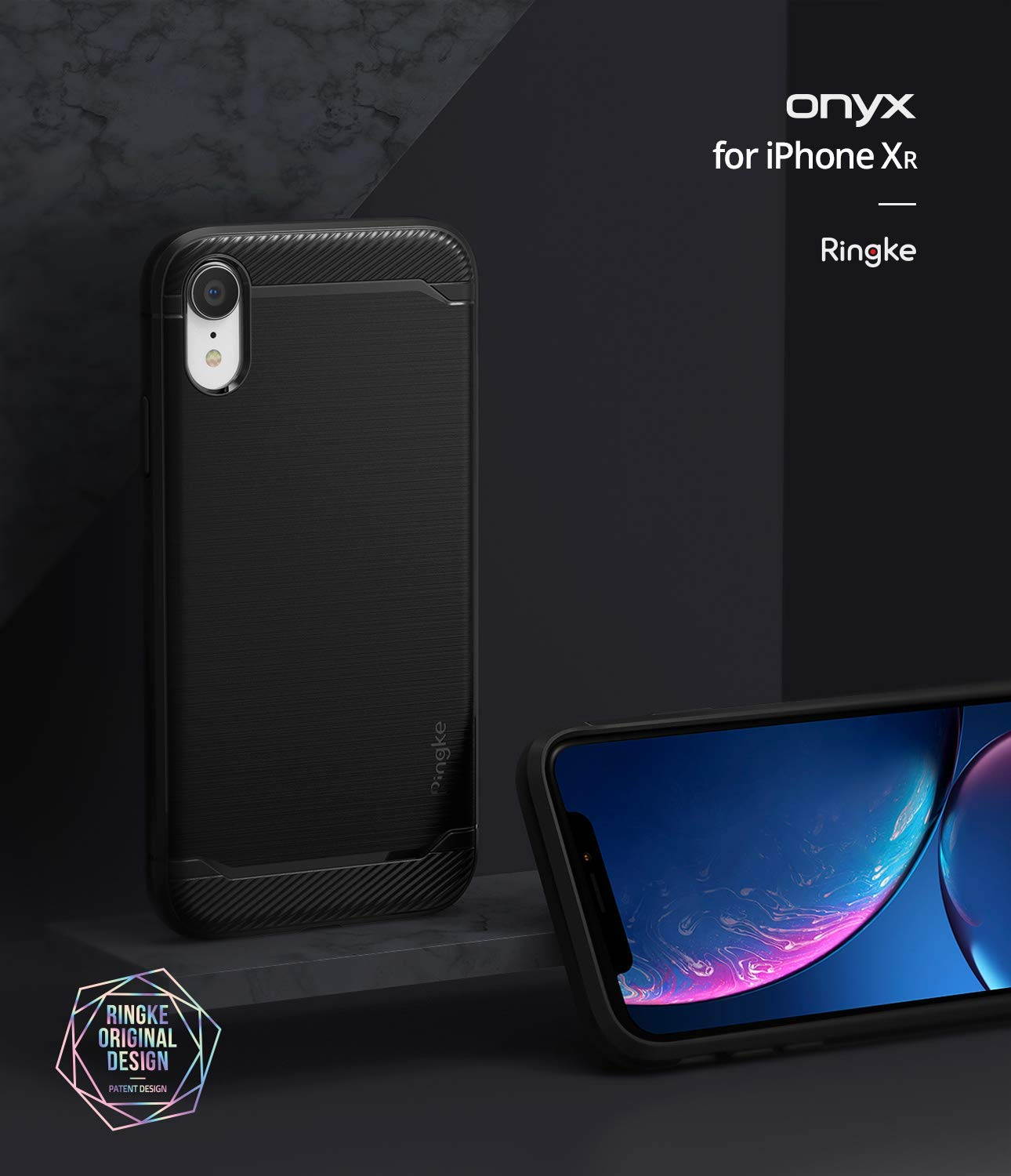 iPhone XR Case, Ringke [Onyx] Dynamic Brushed Metal Design Flexible Durable TPU Anti Slip Shock Absorbent Cover for Apple iPhoneXR - Black