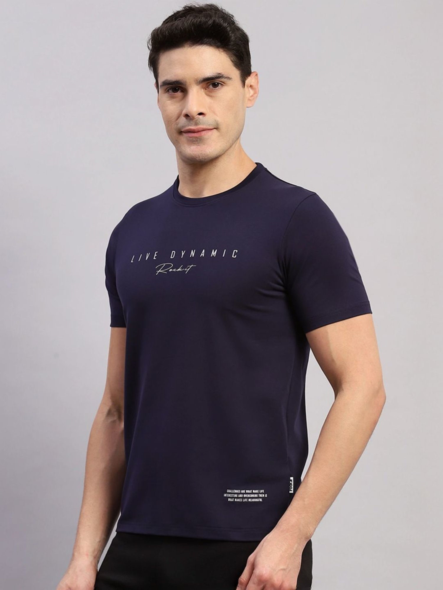 Rock.It Navy Slim Fit Printed T-Shirt