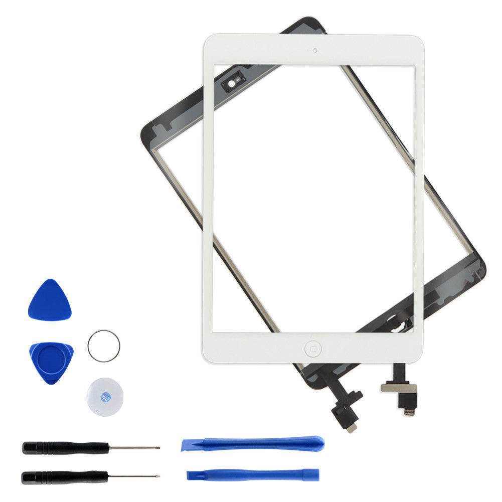 New White Touch Screen Glass Digitizer Replacement+ IC+Home Button for iPad Mini 1 2 + Tools