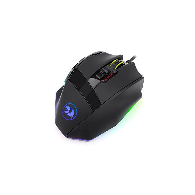 M801 Gaming Mouse RGB MMO 9 Programmable Buttons Mouse with Macro Recording Rapid Fire Button 16000 DPI for Windows PC (Wired, Black)