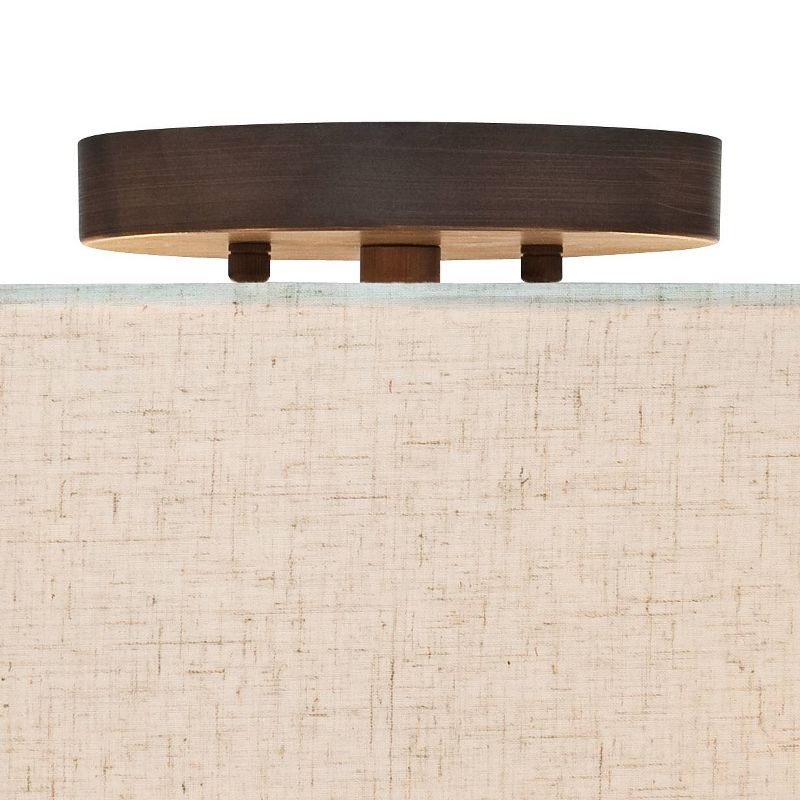 Regency Hill Modern Ceiling Light Flush Mount Fixture Bronze 18" Wide Off White Oatmeal Fabric Drum Shade Bedroom Kitchen Hallway