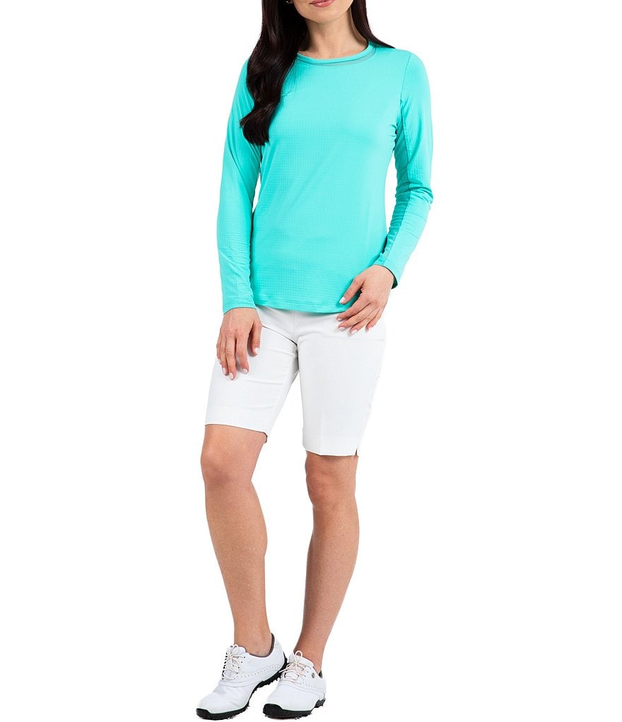 IBKUL Long Sleeve Mesh Inlay Crew Neck Top