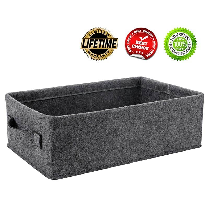 Storage Basket Shlef Low Storage Bin Rectangle Felt Fabric Baskets Storage Bins Organizer for Underwear Socks Bra Towel Toiletry Baby Products Storage Basket Light Gray