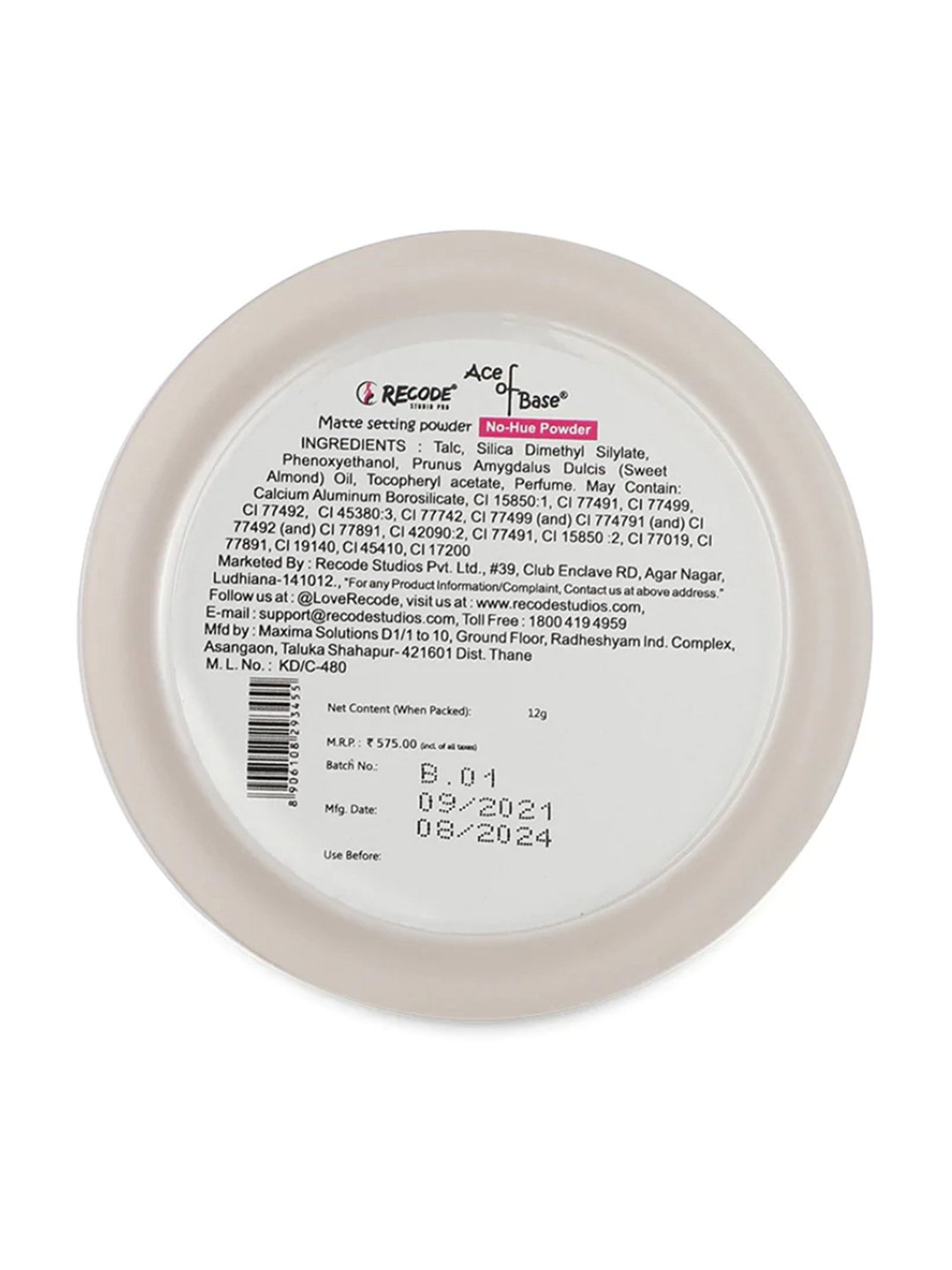 Recode Ace of Base Matte Setting No-Hue Powder - 12 gm