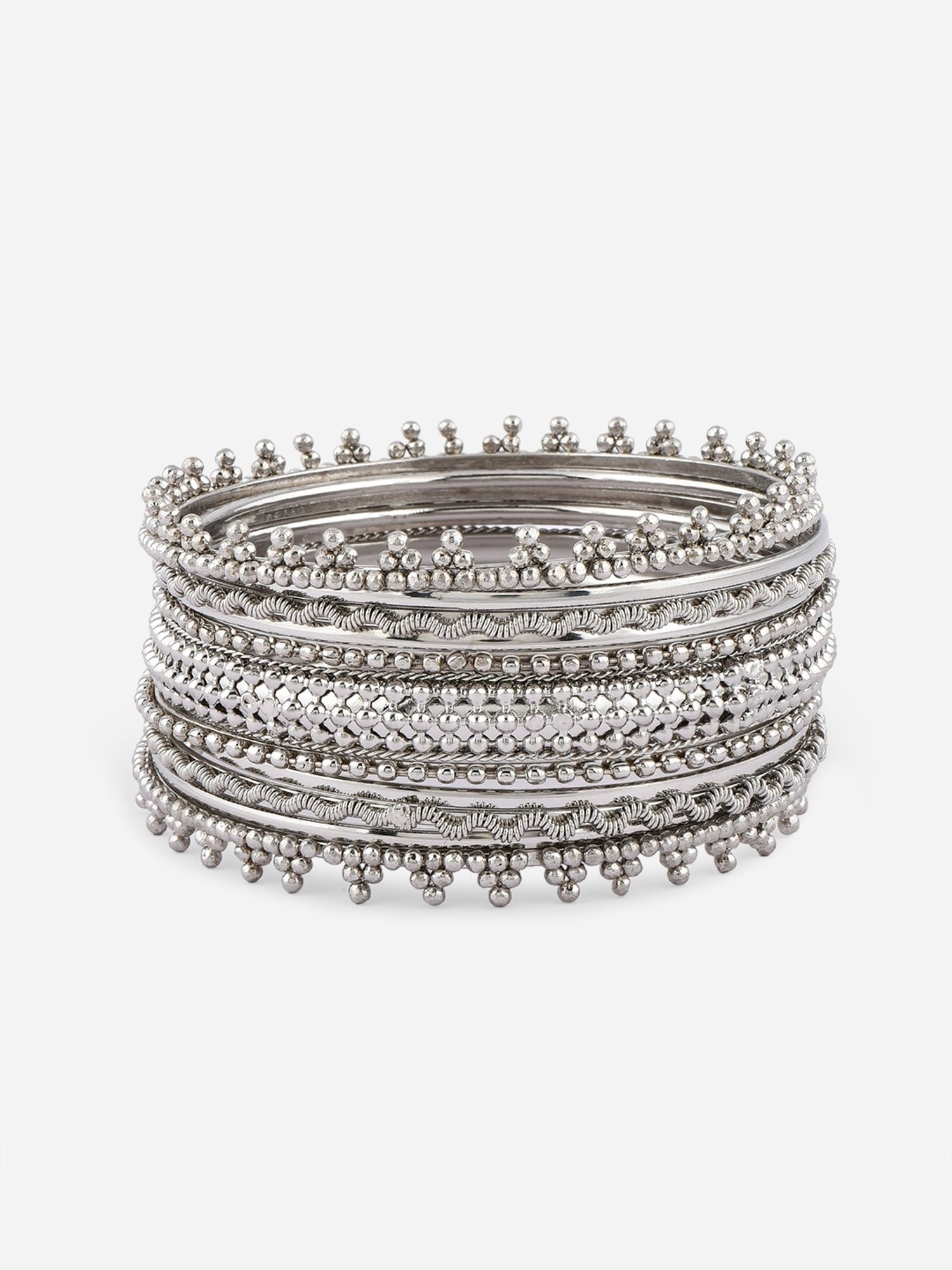 ToniQ Silver-Plated Pichodi Bangles for Women - Set of 11