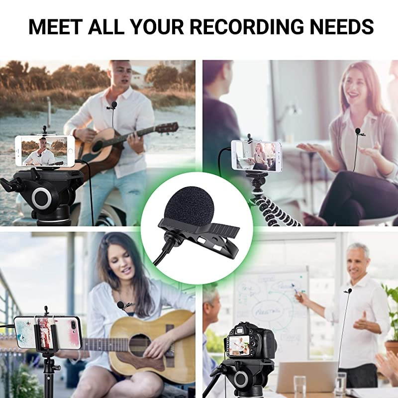 Microphone for iPhone, Camera, Metal Body Lapel Microphone, Professional Omnidirectional Lapel Mic, Video Recording for YouTube, Conference, Vlogging
