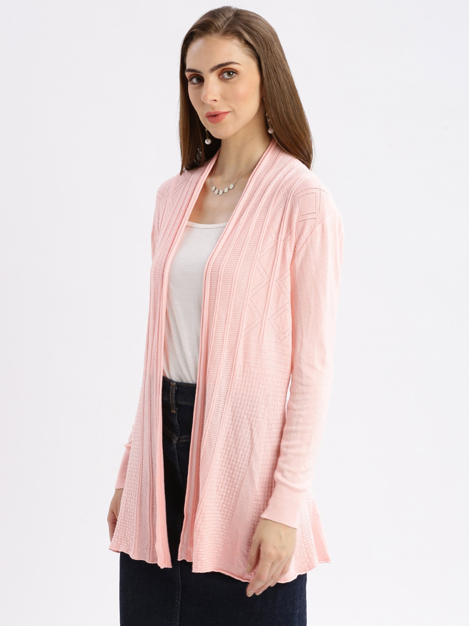 SHOWOFF Pink Self Design Long Shrug
