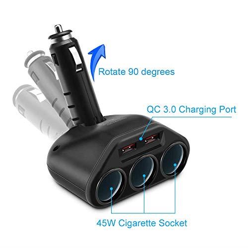 3Socket 2Port USB Quick Charge 30 Car Charger Splitter Adapter120W 12V24V DC Outlet Multi Socket Car Cigarette Lighter Splitter QC30 Dual Car Charger Power Outlet Splitter Extender