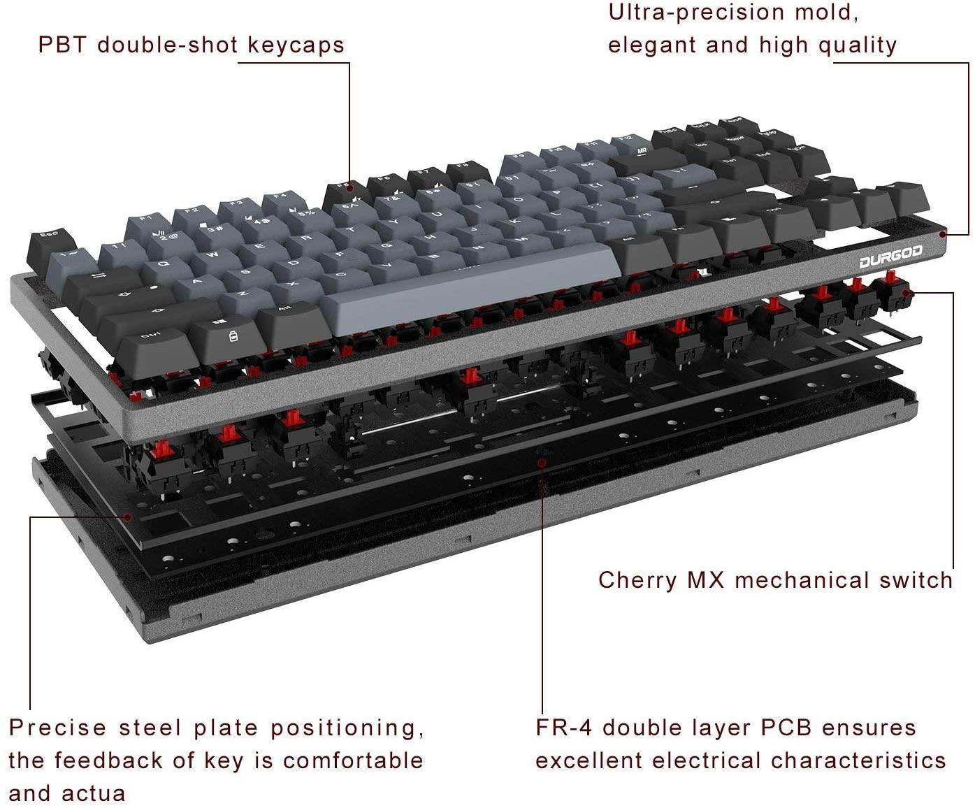 Durgod Taurus K320 TKL Mechanical Gaming Keyboard - 87 Keys - Double Shot PBT - NKRO - USB Type C (Cherry Blue, White)