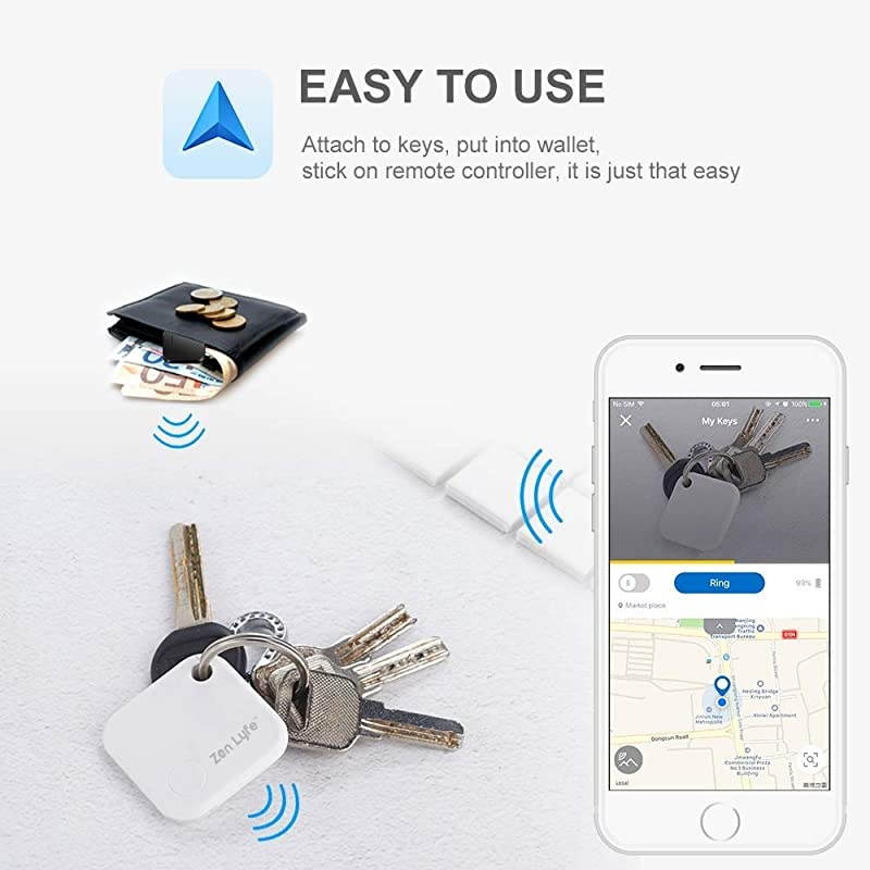Key Finder, Zen Lyfe/ Classic Item Finder Locator Bluetooth Tracker Device for Car Key/Wallets/Remotes/Luggage/Gadgets/Bike/Pets, APP Control with 1 Year Replaceable Battery (Black)
