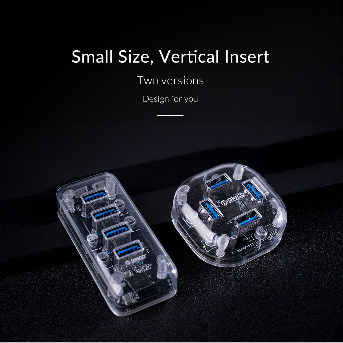 4 Port USB3.0 HUB, ORICO Transparent HUB 4 Port USB3.0 Super Speed with Reserced Micro USB3.0 External 5V Power Supply Support OTG Function 100cm USB Cable Optimised  for PC Windows Linux Mac OS