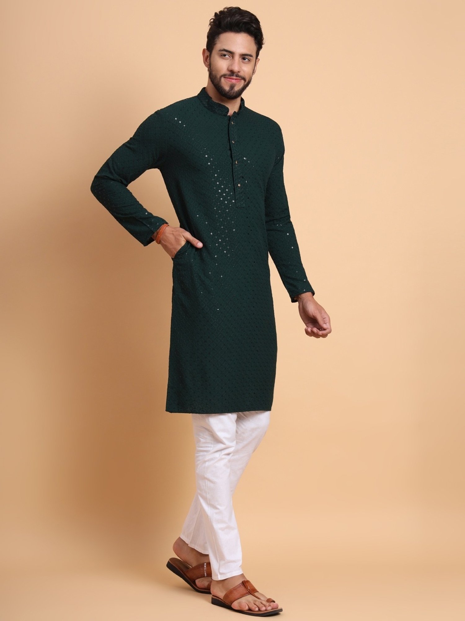 SWAGG INDIA Dark Green Regular Fit Embroidered Kurta