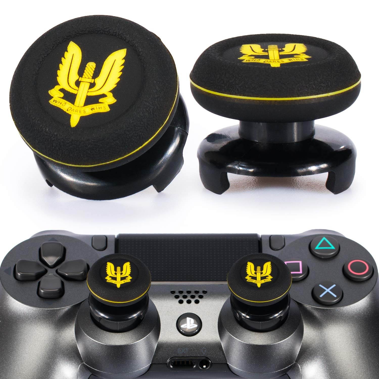 FPS Thumbstick Extender & Printing Rubber Silicone Grip Cover 2 Sets for PS5 Dualsenese & PS4 Controller (SAS Who Dares Wins)