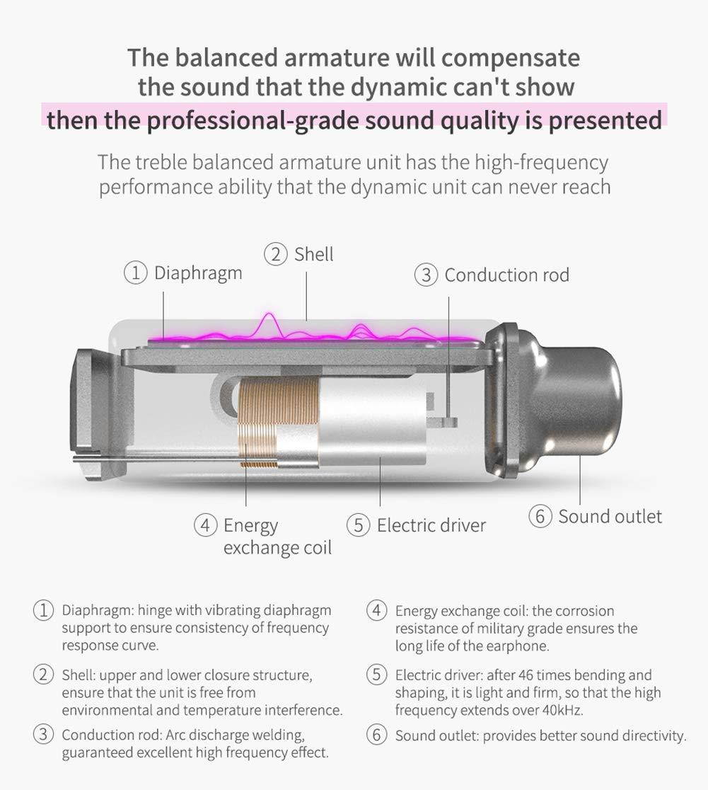 Earbuds Headphones, KZ ZSN Hybrid Driver in-Ear Headphones/Earphones/Headsets with Detachable Tangle-Free Cable for Musicians (Silver Purple)