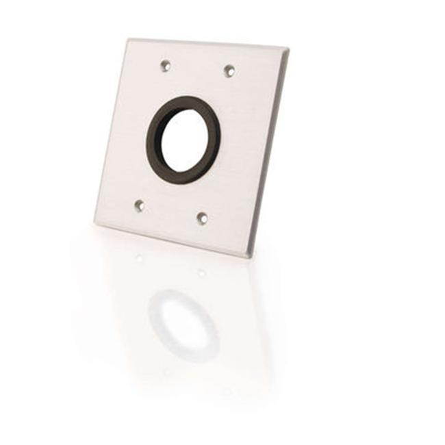 C2g 1.5In Grommet Cable Pass Through Double Gang Wall Plate - Brushed Aluminum