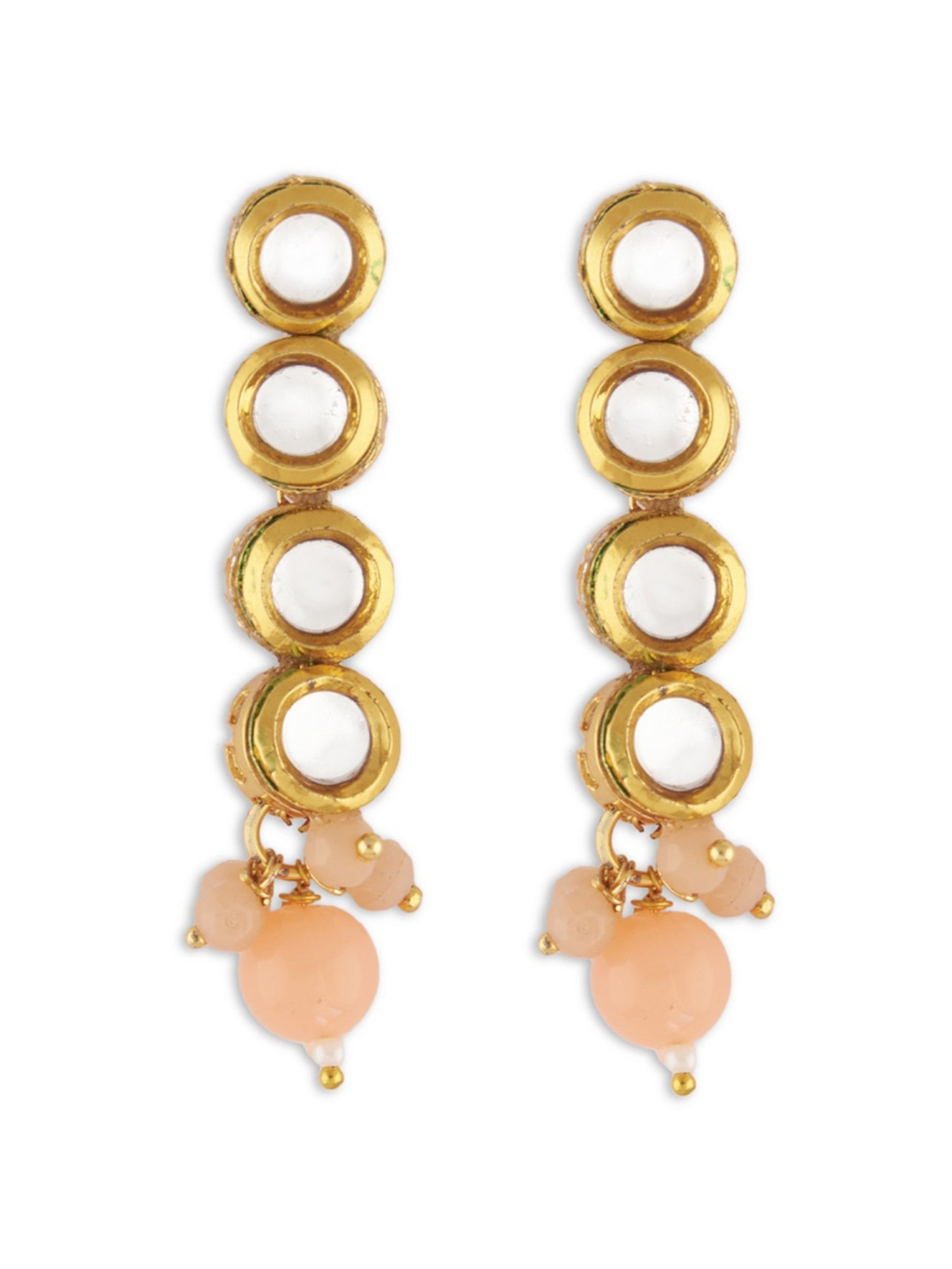 Zaveri Pearls Peach Multistrand Beaded Kundan Necklace & Earring Set