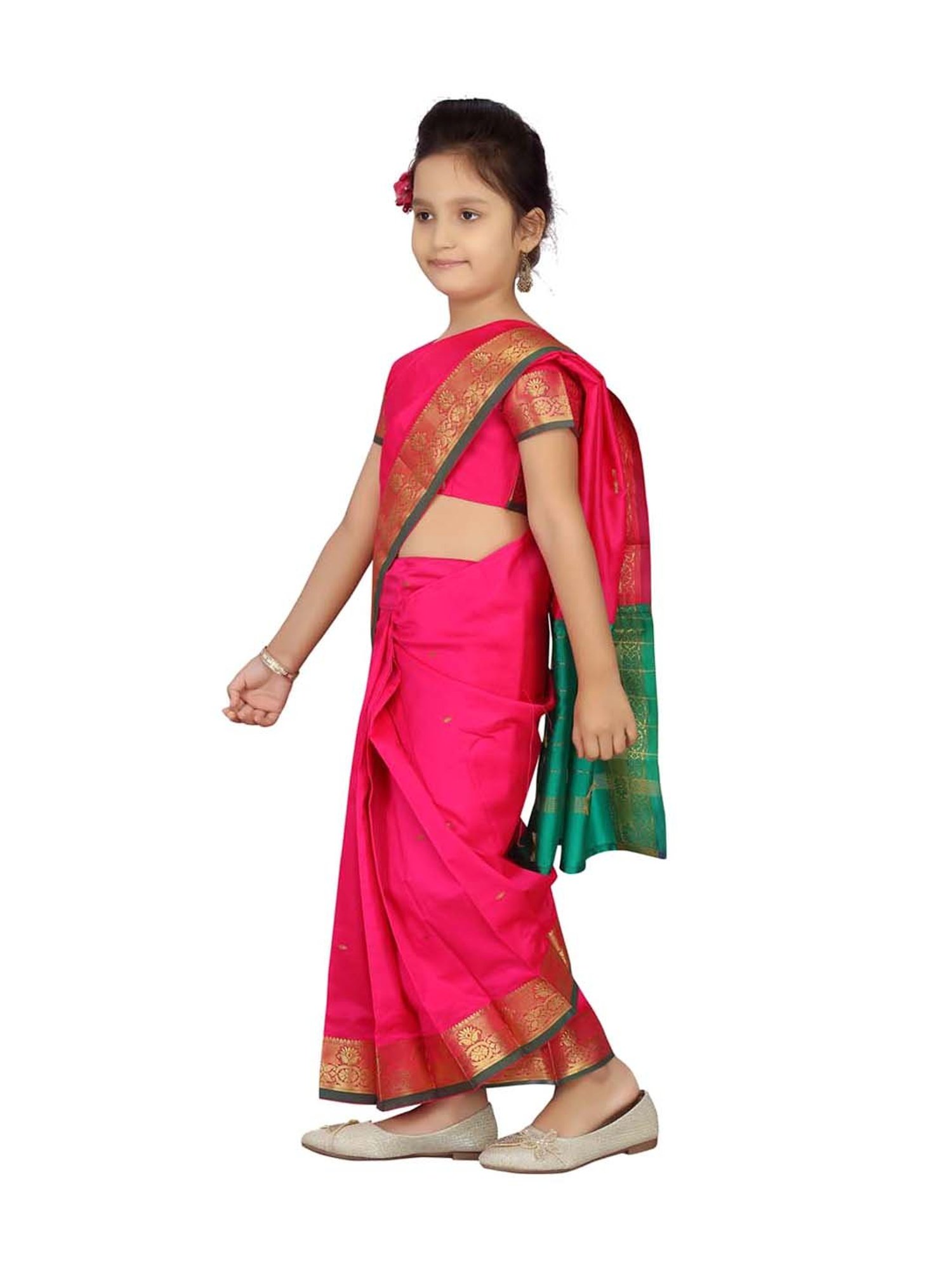 LilPicks Kids Green & White Regular Fit Saree