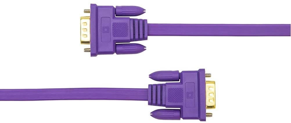 DTECH 50ft Thin VGA Cable Male to Male 15 Pin SVGA Computer Monitor Cord Flat Slim Adapter with Screws (50 Feet Purple)