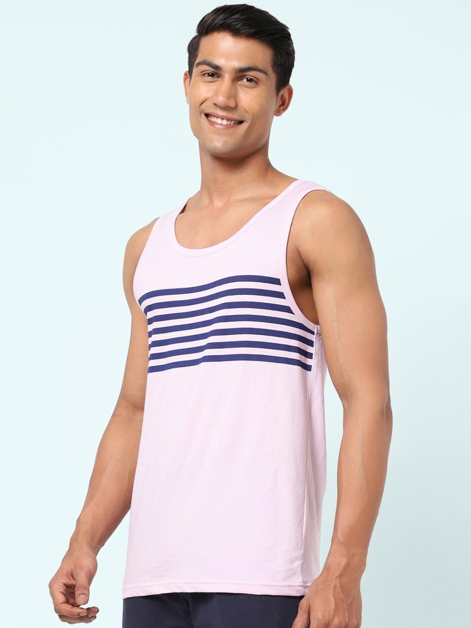 Ajile By Pantaloons Lavender Cotton Slim Fit Striped vest