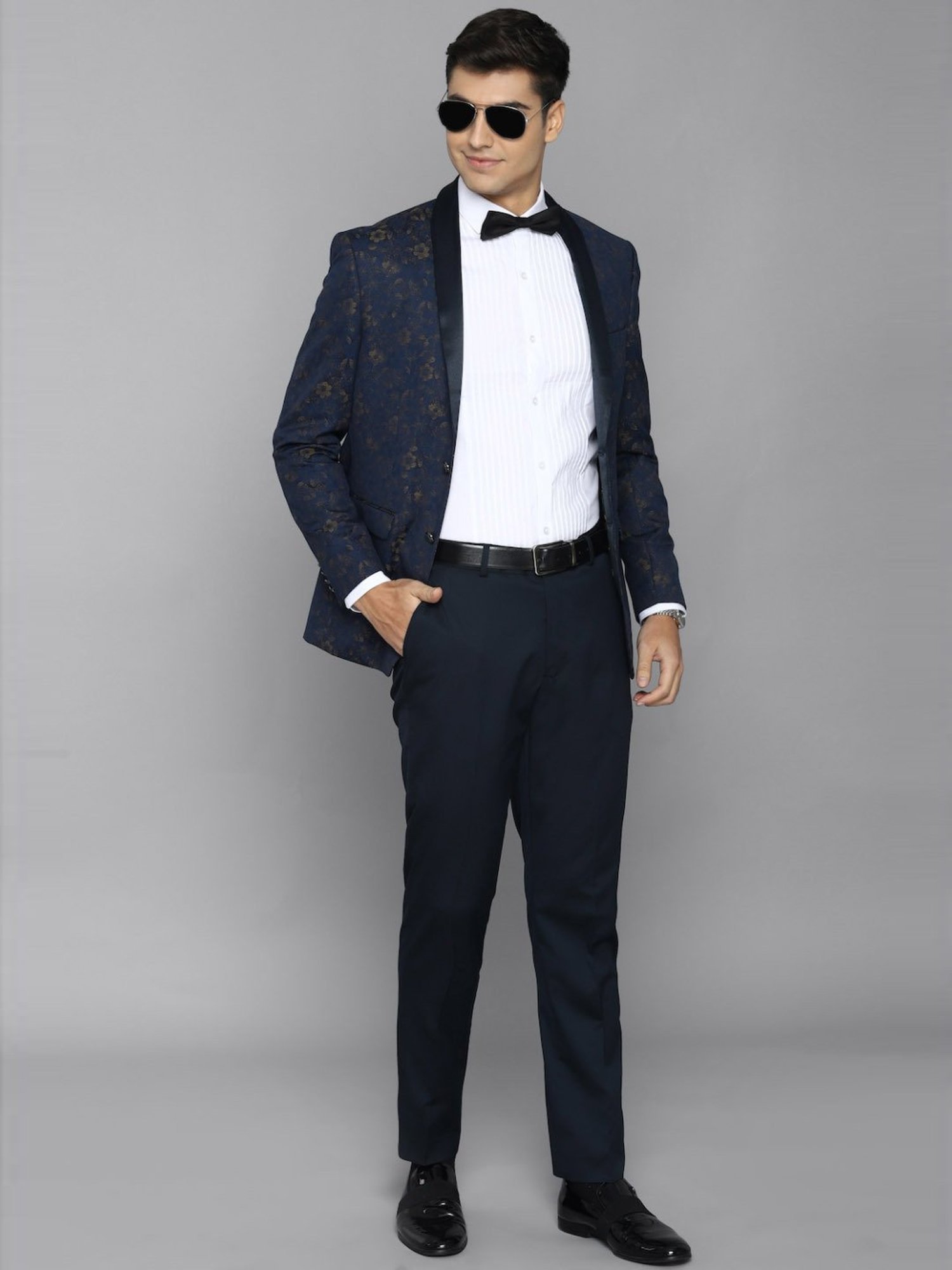 Allen Solly Navy Slim Fit Printed Two Piece Suit