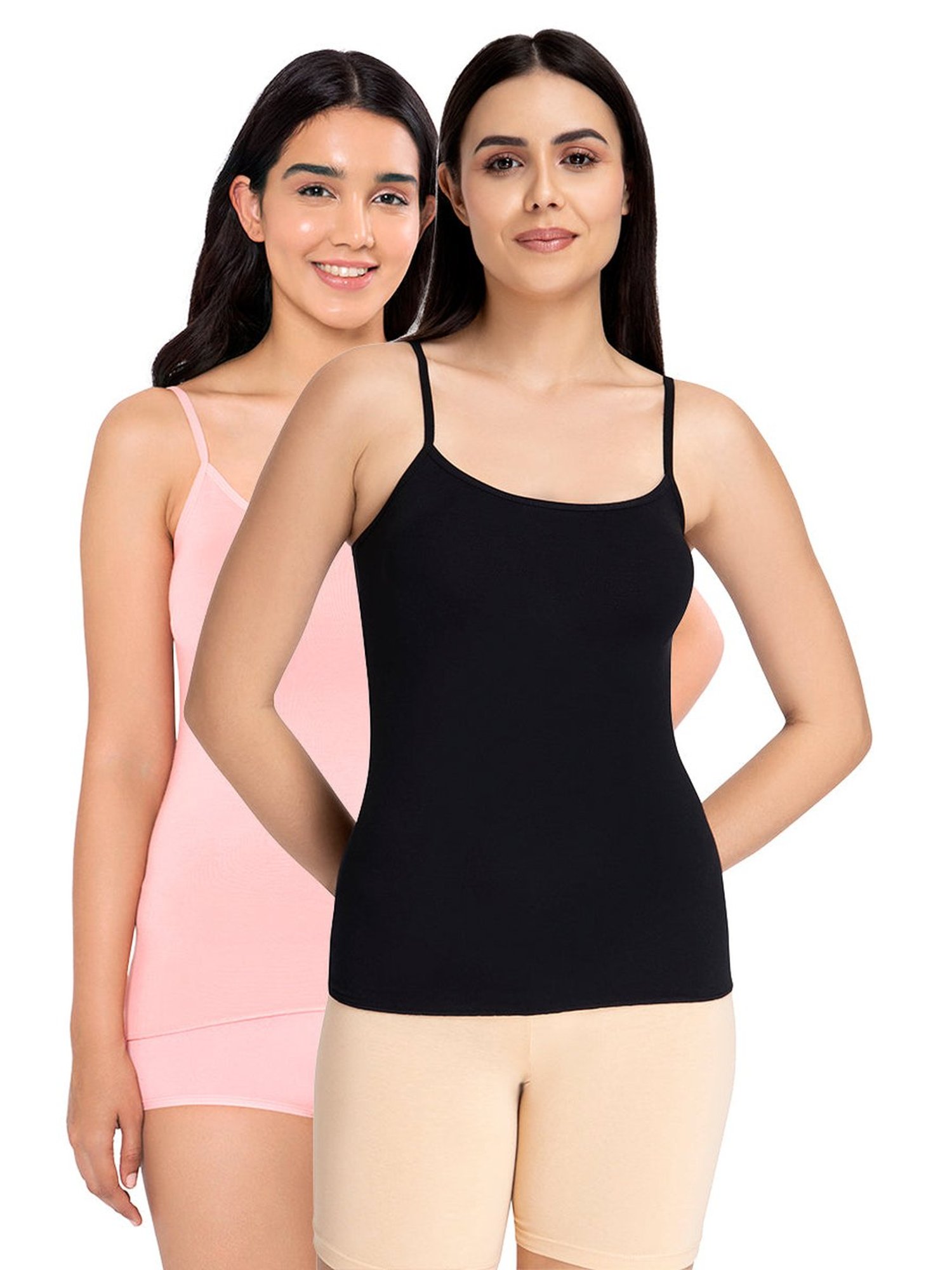 Amante Black & Pink Full Coverage Camisoles - Pack Of 2