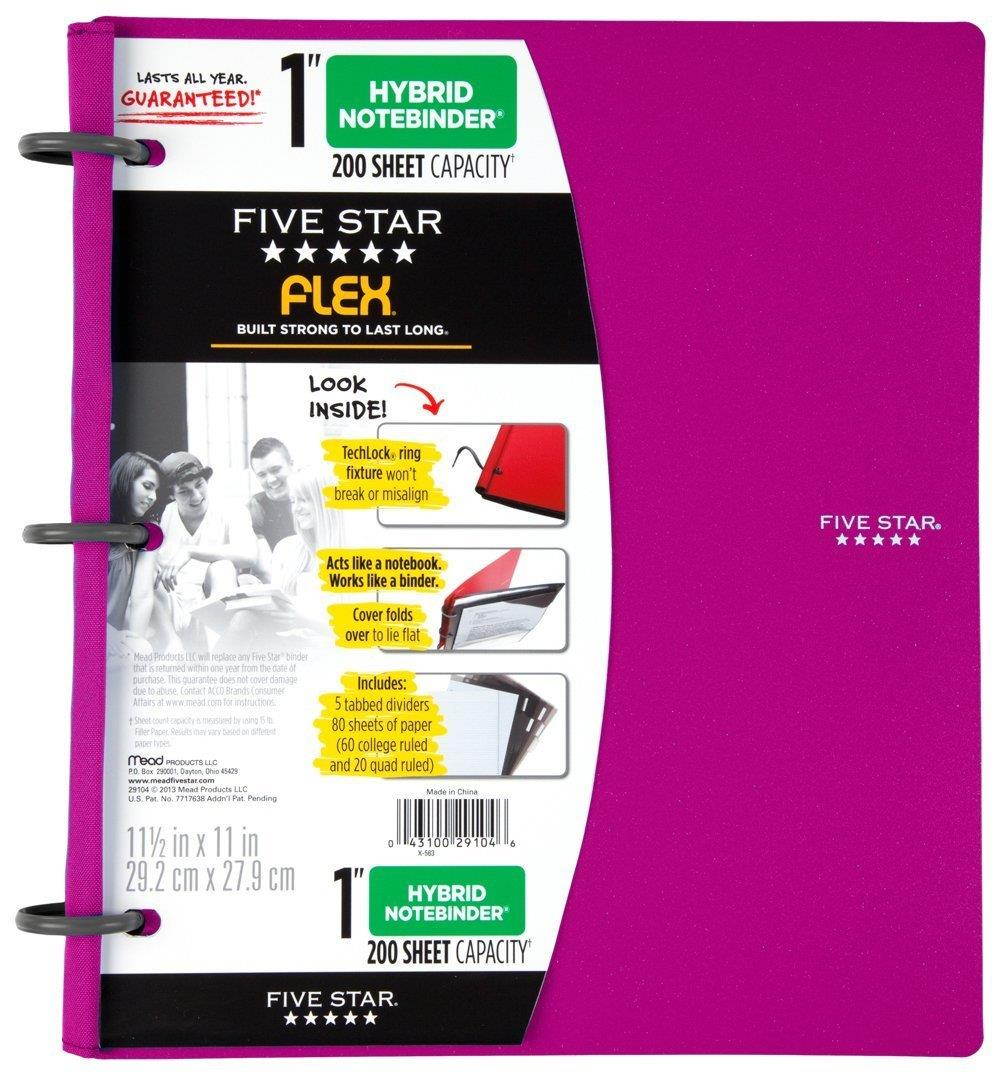 Five Star Flex Hybrid NoteBinder, 1 Inch, Color Will Vary (29104) Pack of 2