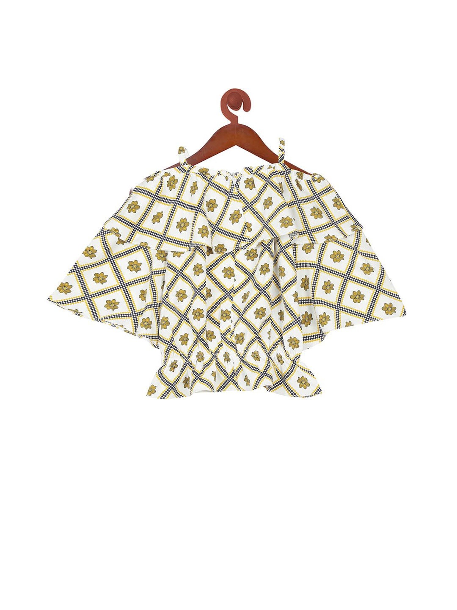 Tiny Girl White Floral Printed Poncho Style Top