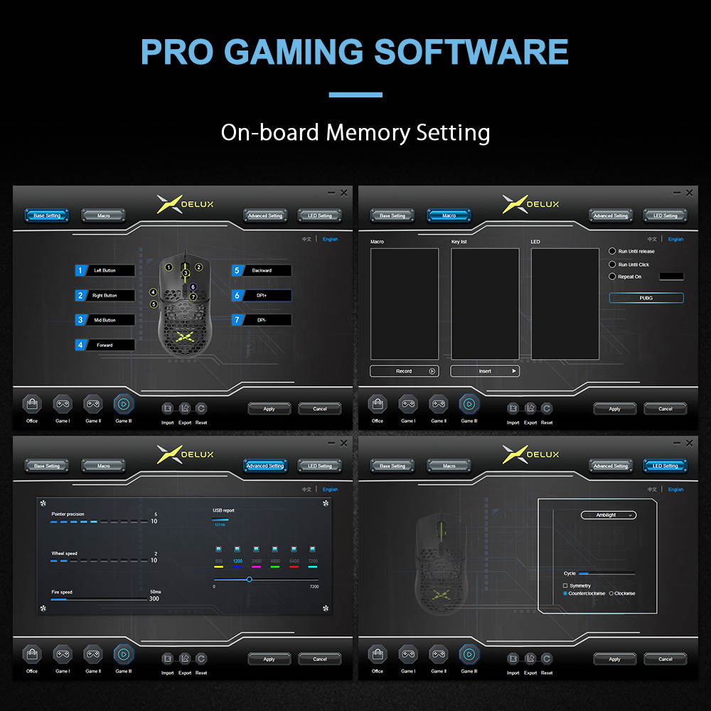 DELUX Lightweight Gaming Mouse(2.36g/67g) with Lightweight Honeycomb Shell Design, Ultralight Ultraweave Cable and 7 Programmable Buttons, 16000 DPI RGB Optical Mice (M700BU(3389)-Black)