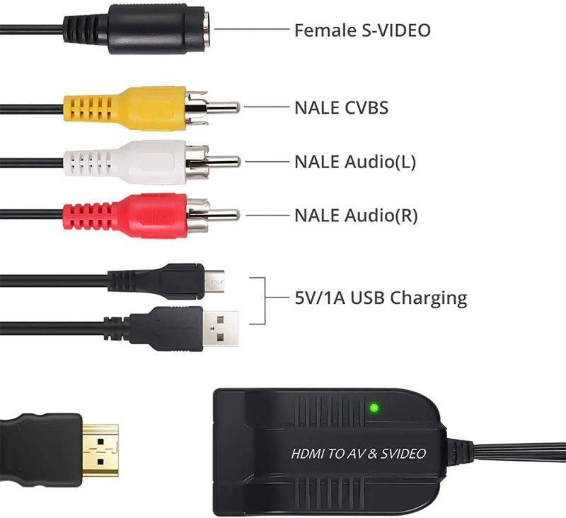MagiDeal AV CVBS to HDMI Converter Male Composite Female RCA S-Video to HDMI Adapter Support 1080P for TV VHS VCR DVD