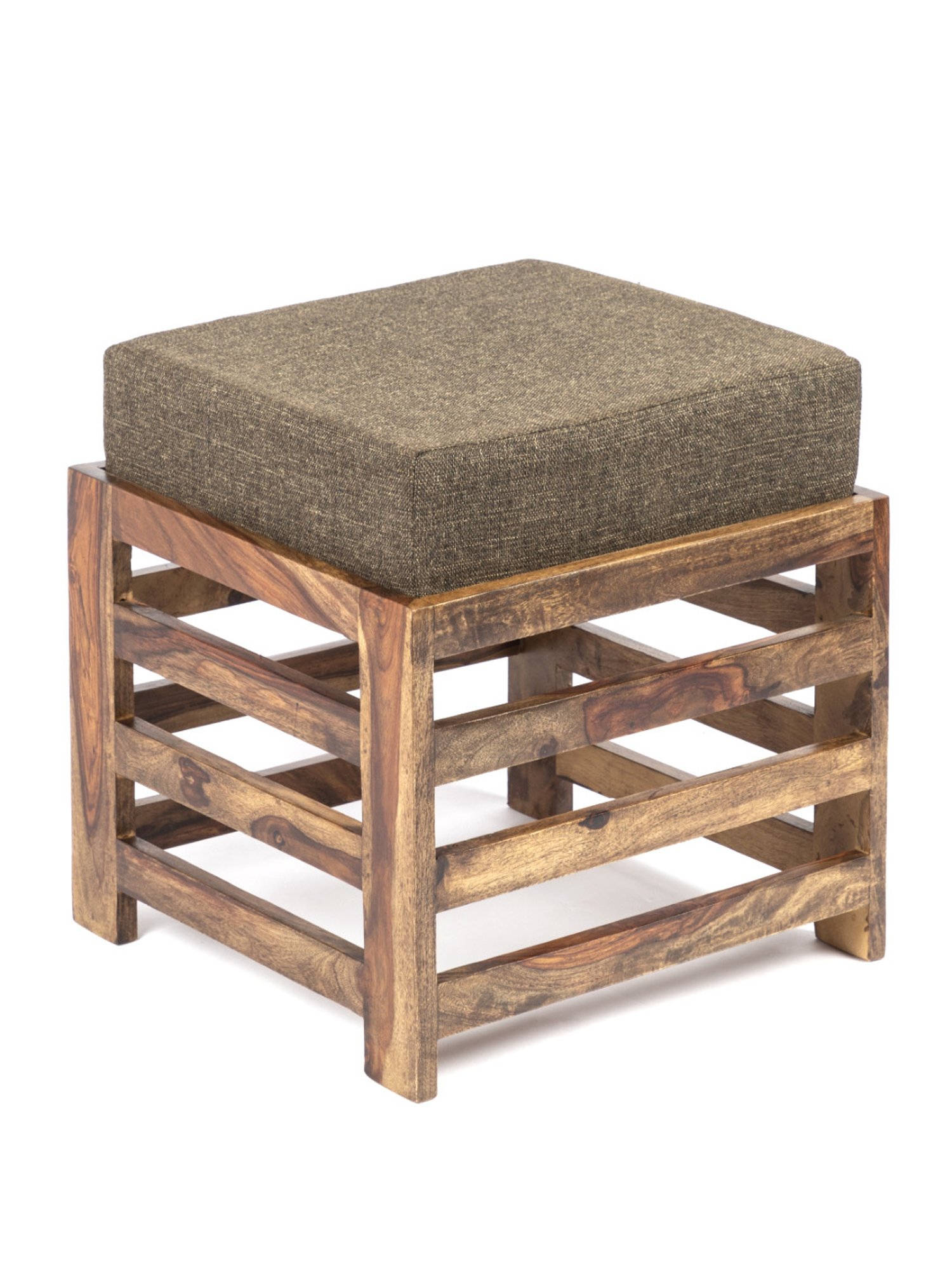 Chumbak French Sahara Solid Mustard Yellow Wood Ottoman