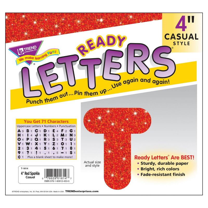 3pk 4" Casual Uppercase Ready Letters Red Sparkle - TREND