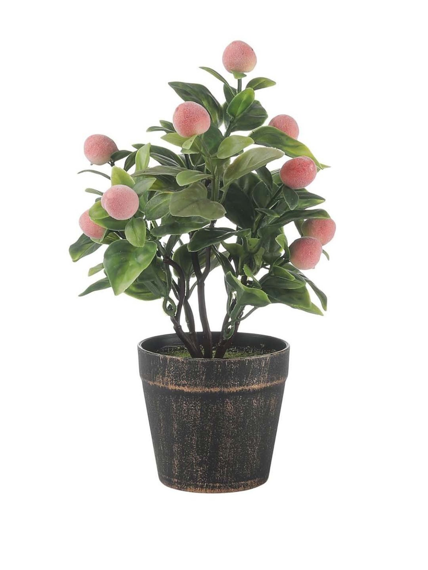 Foliyaj Green & Peach Plastic Artificial Bonsai Tree With Pot
