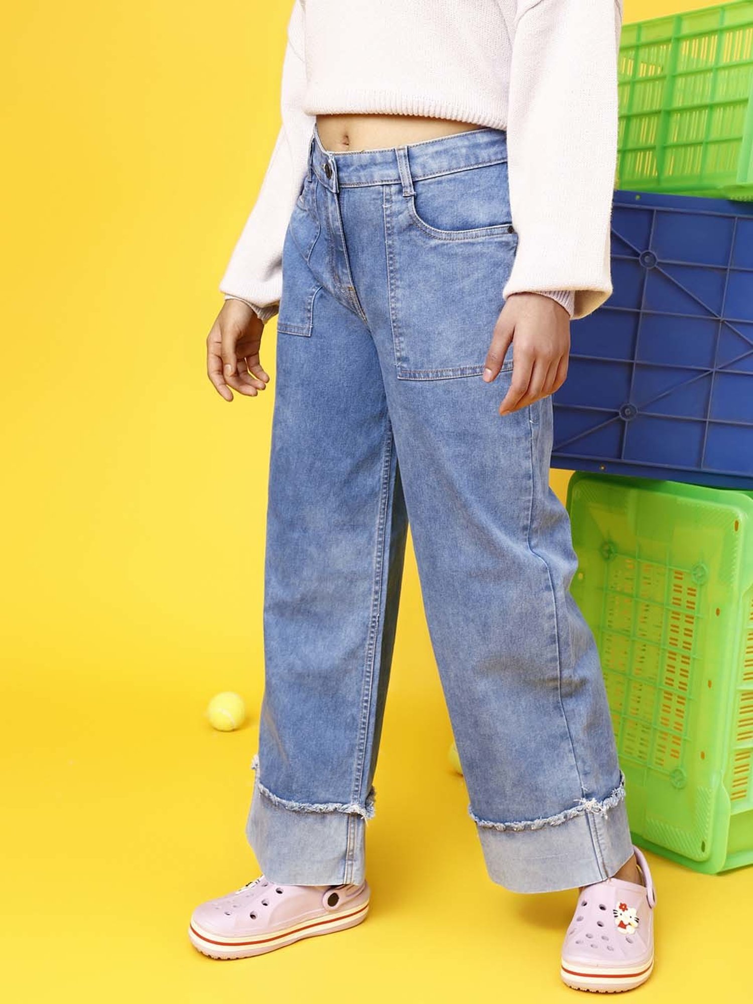 Tales & Stories Girls Blue Wide Fit Jeans