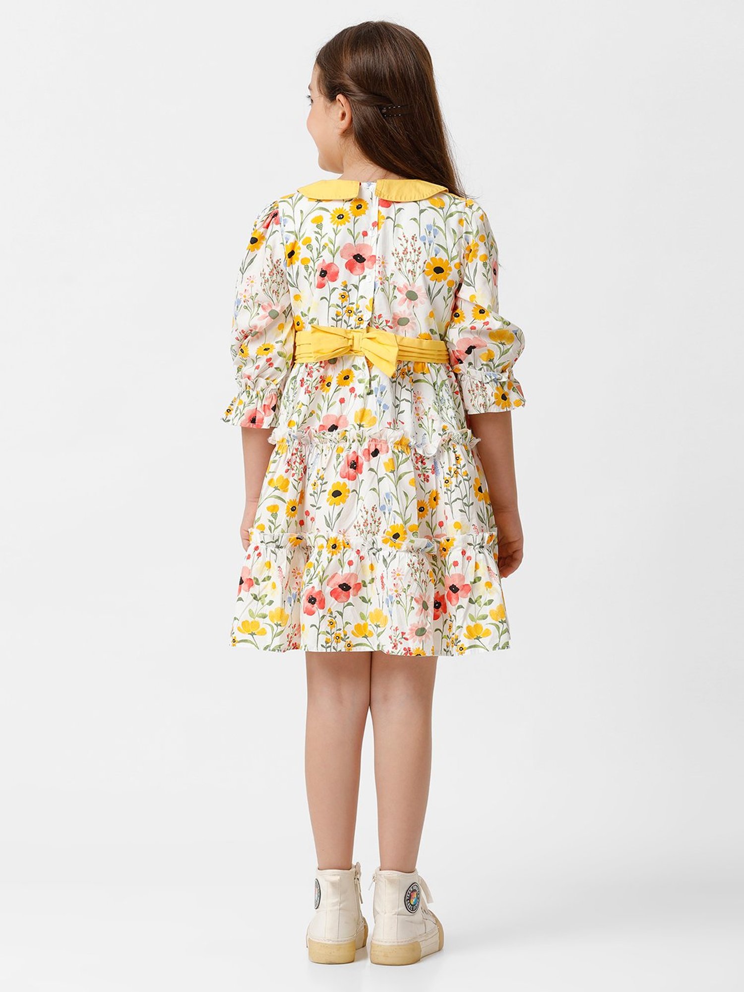 Kate & Oscar Kids White & Yellow Floral Print Dress