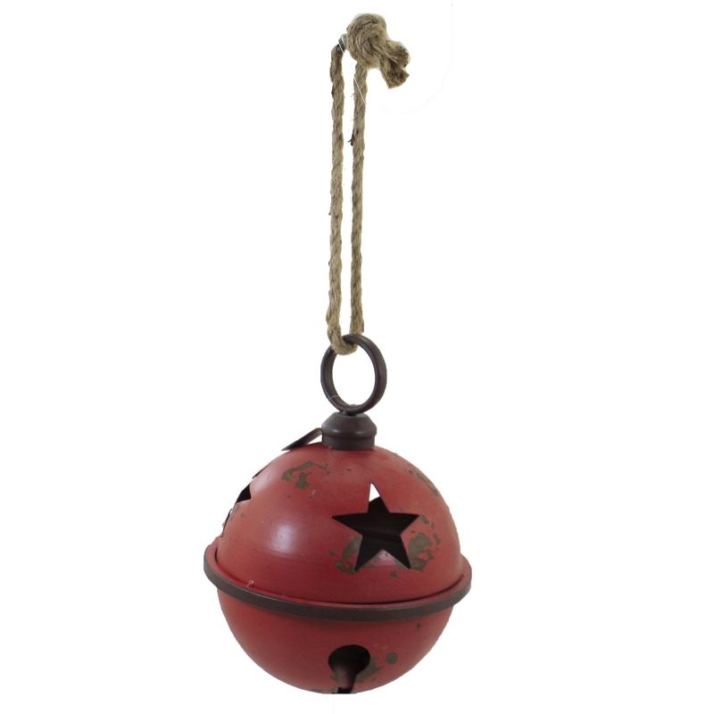 Christmas 11.75" Jingle Bell W/ Jute Hanger Star Decor Sound  -  Decorative Figurines