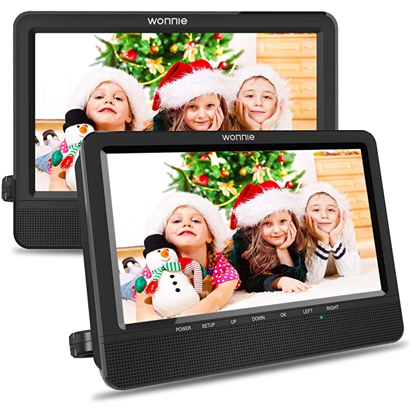 10.5'' Car Dual DVD Player Portable Kids Headrest CD Players, Two Mounting Brackets Built-in 5 Hours Rechargeable Battery Great for Family Travel (1 Player+1 Monitor)