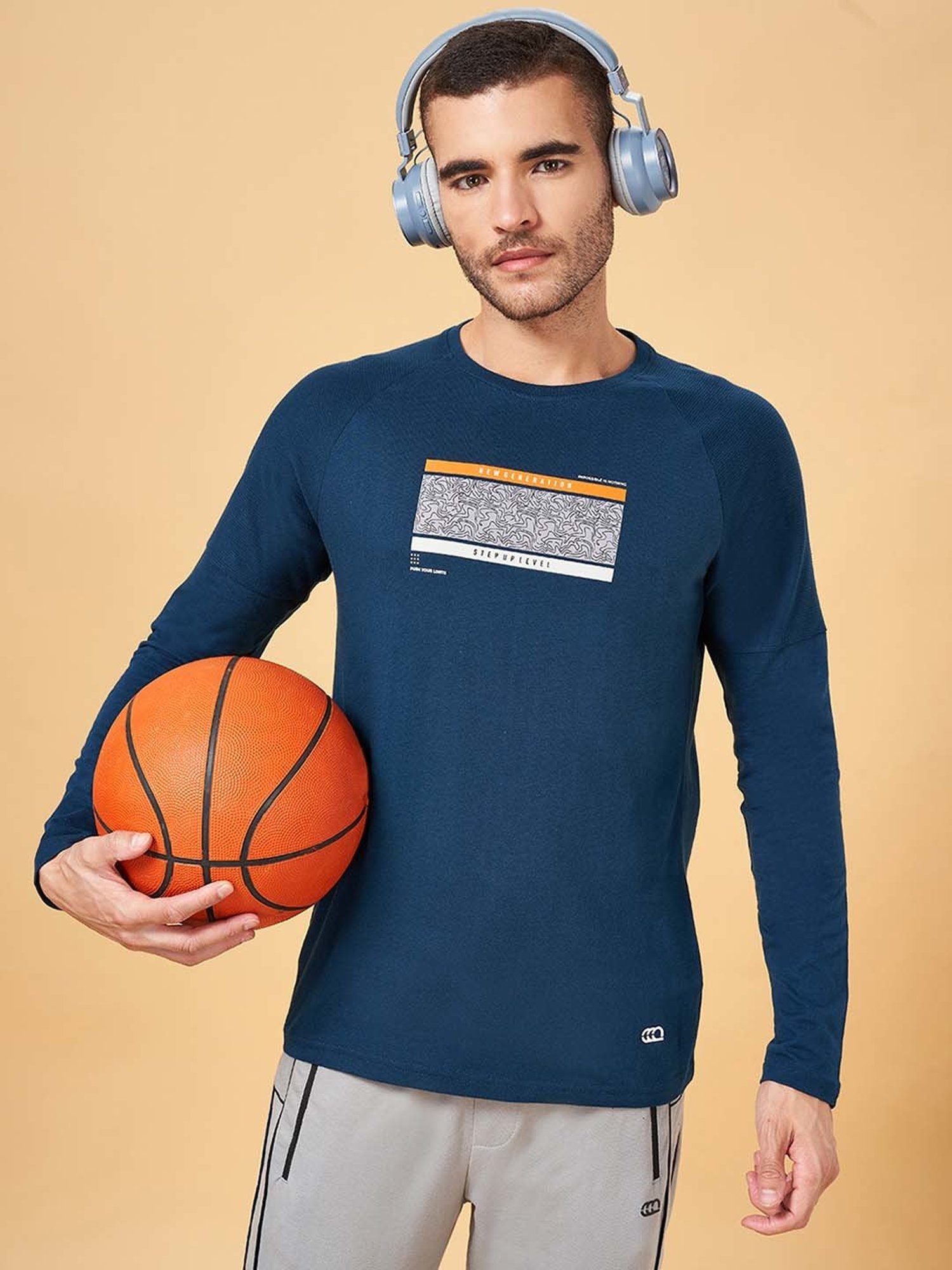 Ajile by Pantaloons Teal Slim Fit Printed Crew T-Shirt