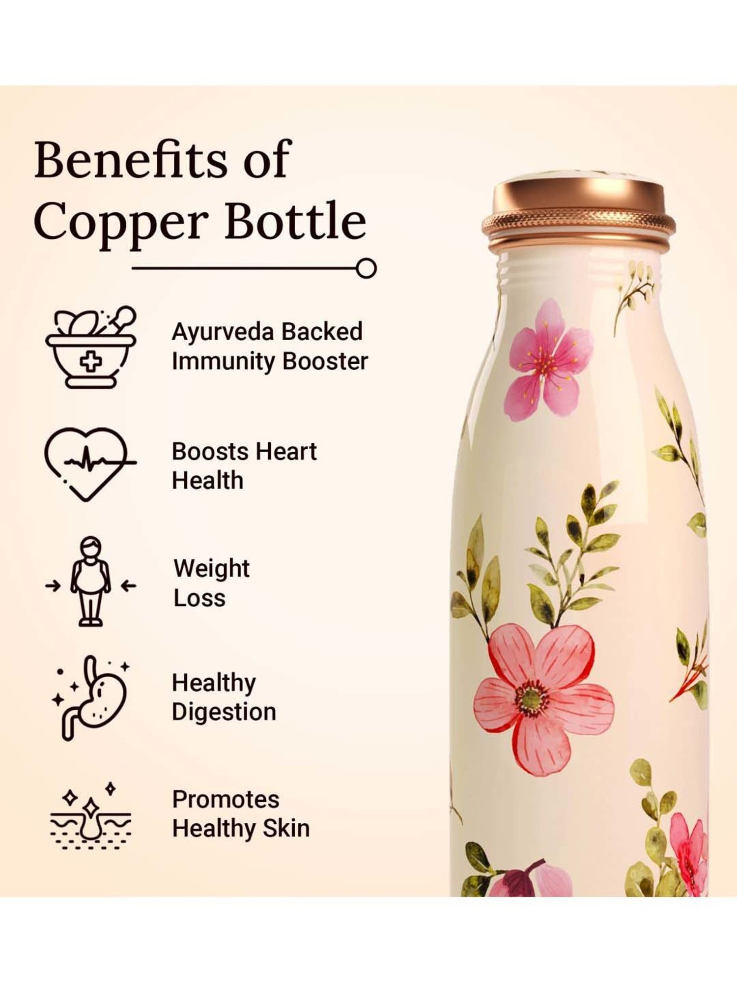 Everything Beautiful Cream Copper Water Bottle - Seamless (0.95 L)