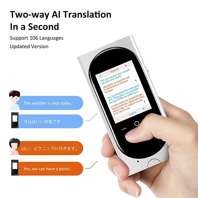 Translator Device Interpreter Device Two Way Voice Translator Support 106 s with Camera WiFi/Recording/PhotoTranslation for Traveling (Black)