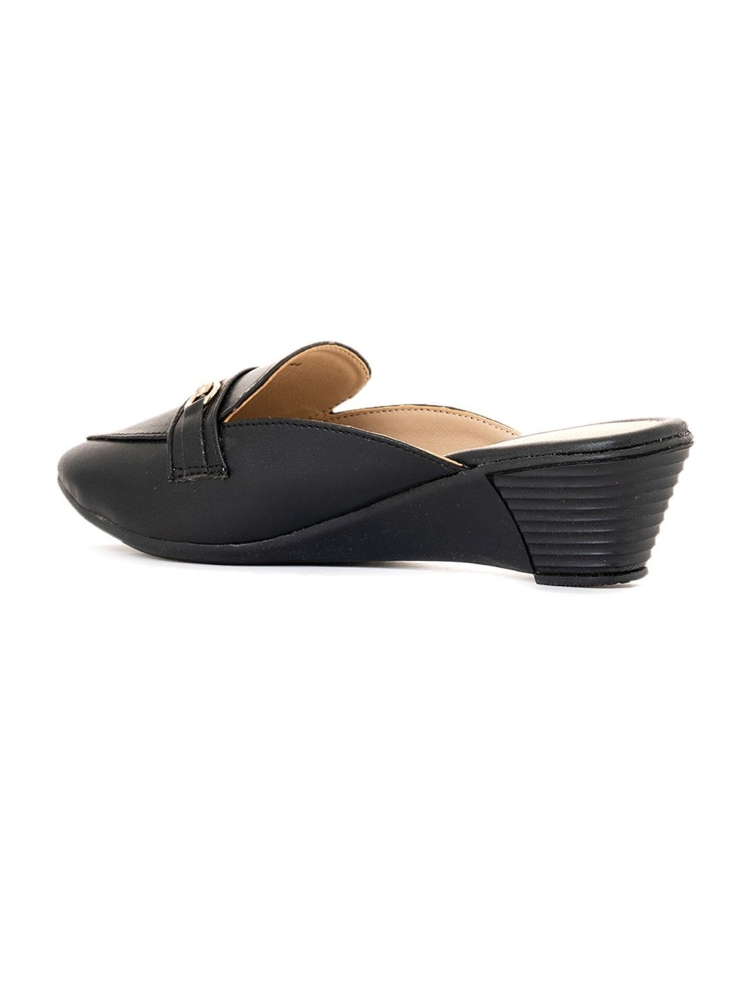 Sharon by Khadims Women's Black Mule Wedges
