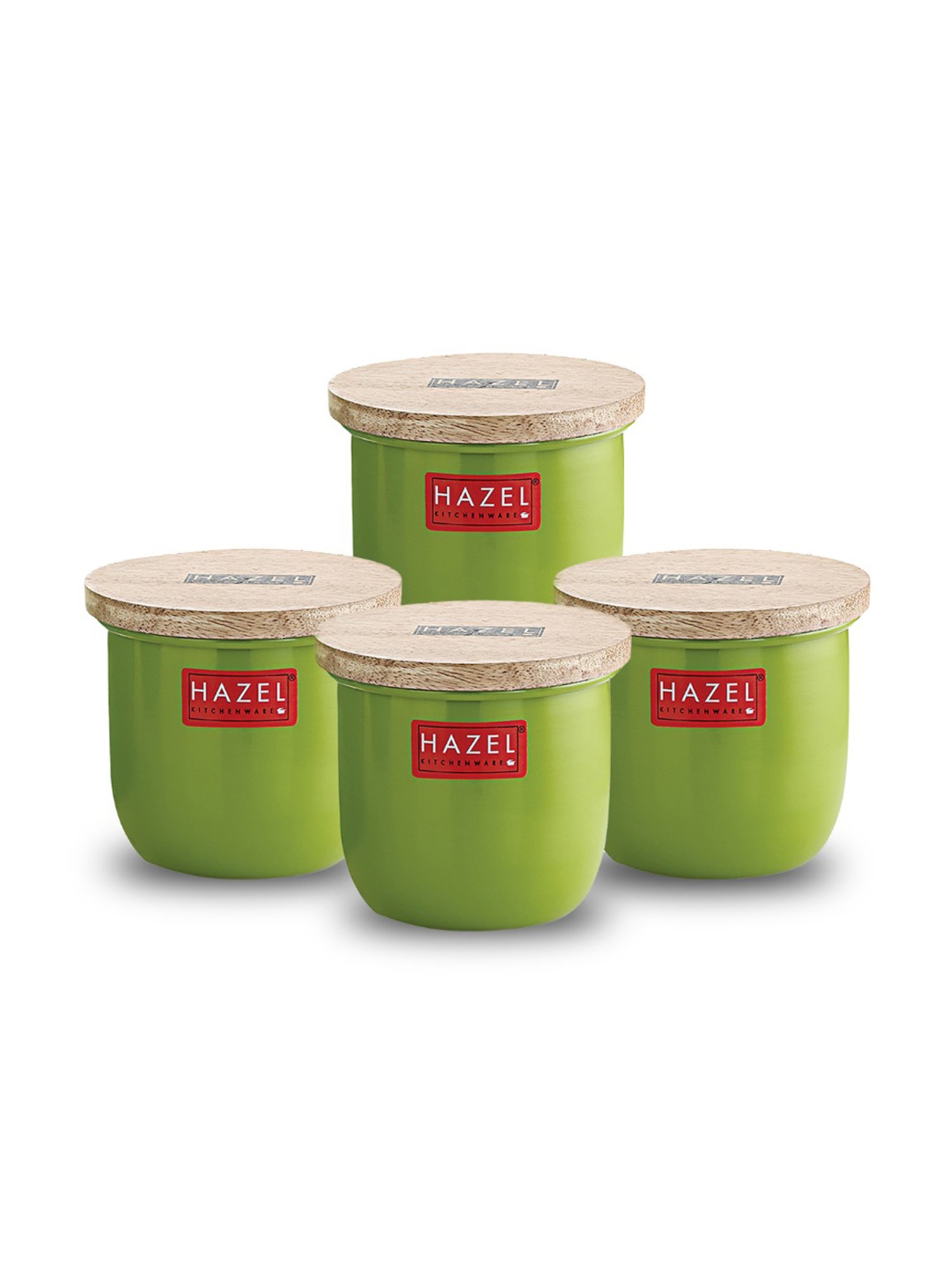 HAZEL Green Galvanised Iron Dry Fruits Box with Lid - Set of 4 (0.25L)