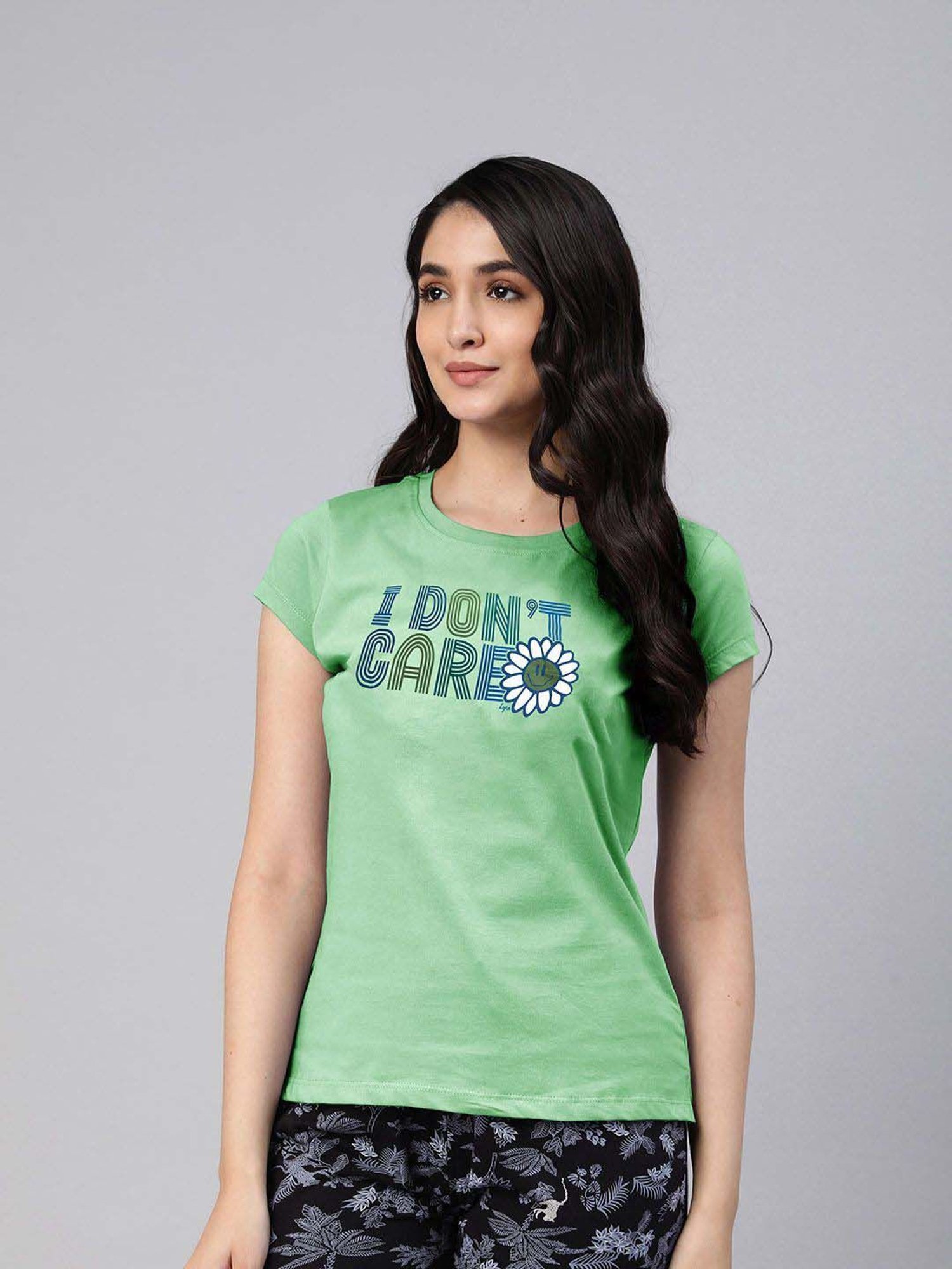 Lyra Green Cotton Printed T-Shirt