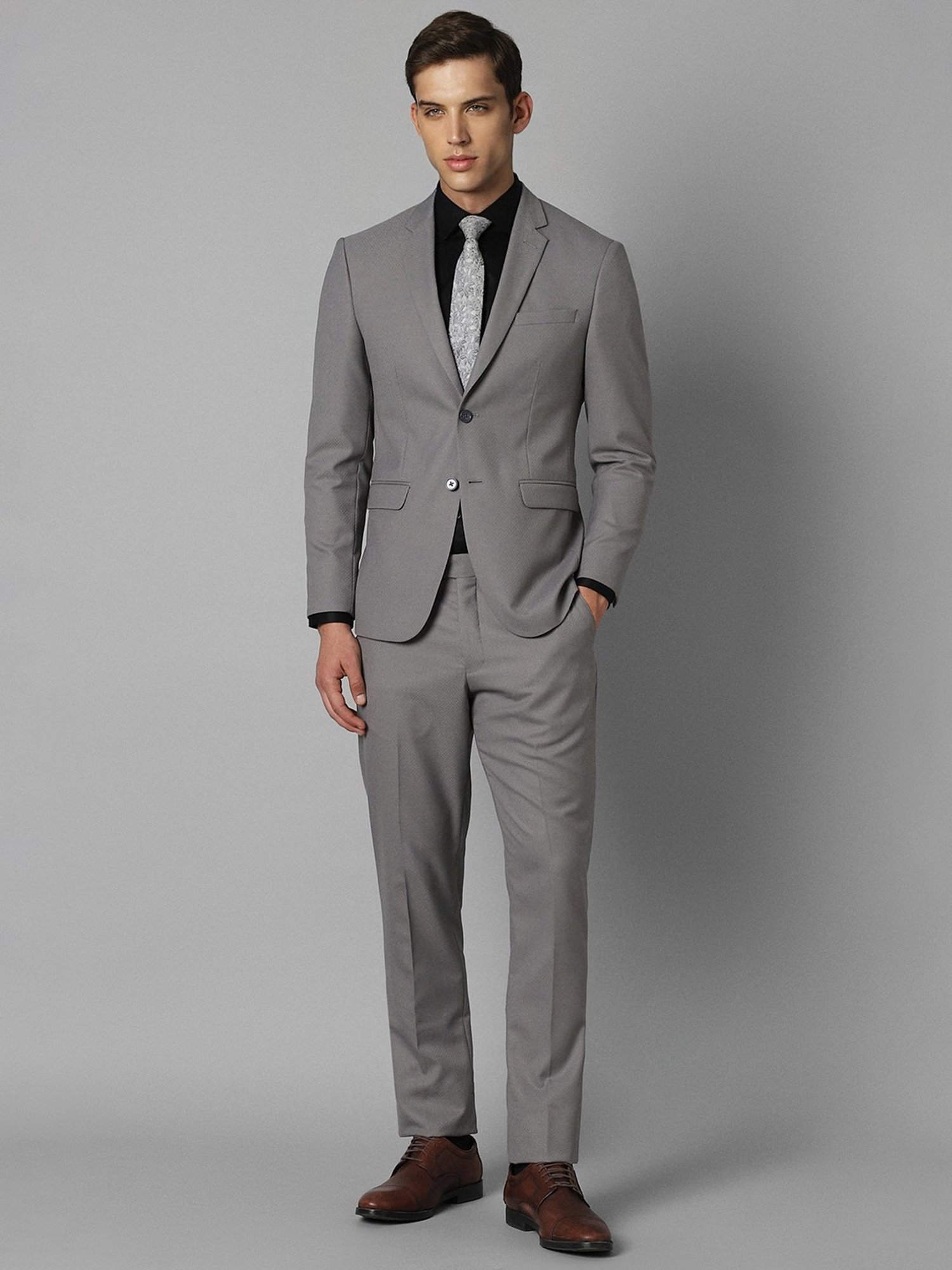 Louis Philippe Grey Slim Fit Texture Two Piece Suit